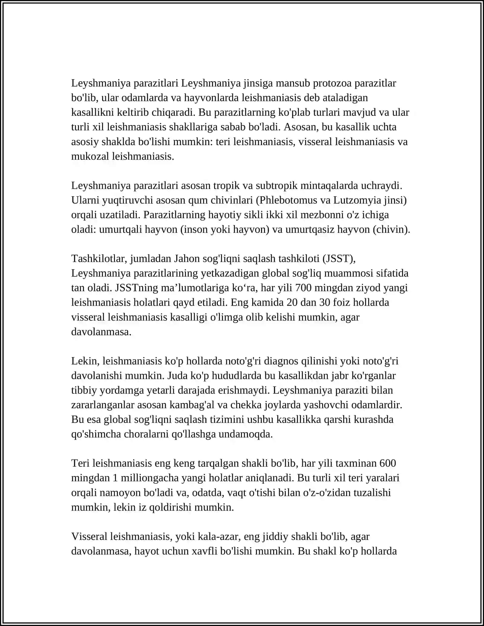 XIVCHINLILAR – ODAM PARAZITLARI: TRIPANASOMA, LEYSHMANIYA, TRIXOMONADA VA LYAMBLIYA. SPORALILAR –ODAM PARAZITLARI. BEZGAK PARAZITLARI, TOKSOPLAZMA. ICHAK PARAZITLARI: ICHBURUG‘ AMYOBASI, ICHAK BALANTIDIYASI 4
