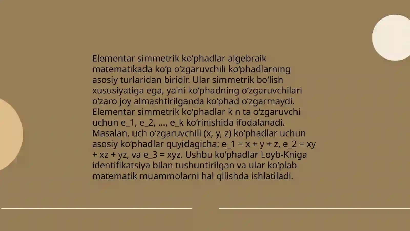 Simmetrik ko'phadlar haqidagi lemmalar va ularning isboti 4