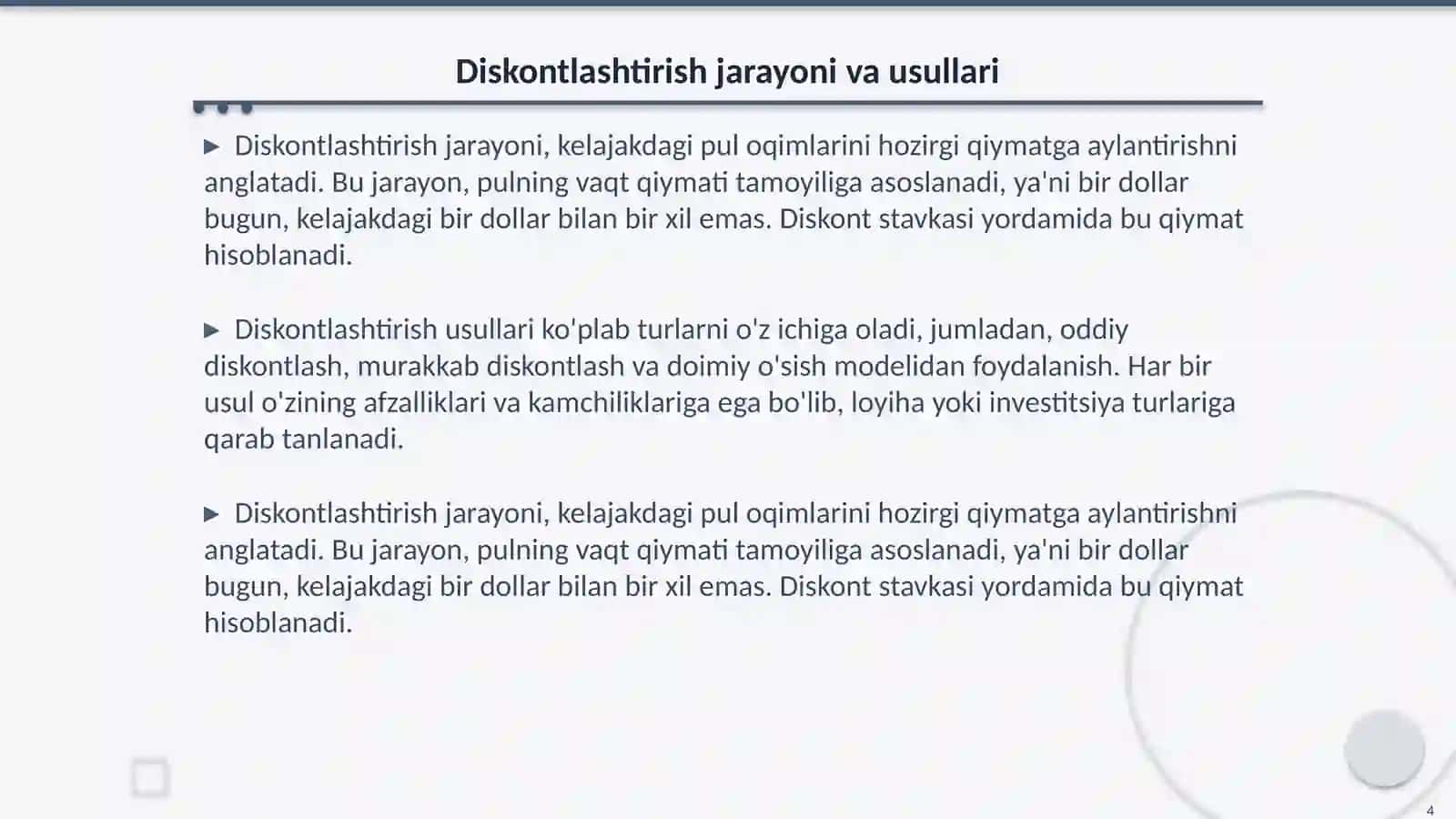 Pul oqimlarini diskontlashtirish asoslari 4