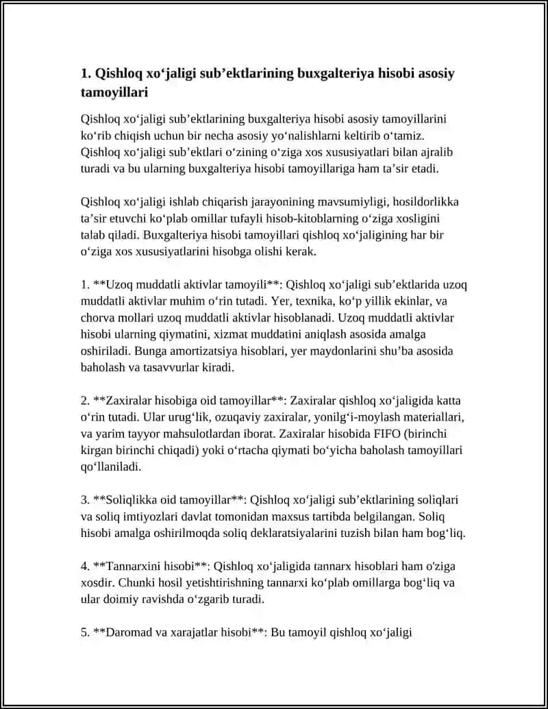 XALQ XOʻJALIGI TARMOQLARIDA BUXGALTERIYA HISOBINI TASHKIL ETISHNING OʻZIGA XOS JIHATLARI 4
