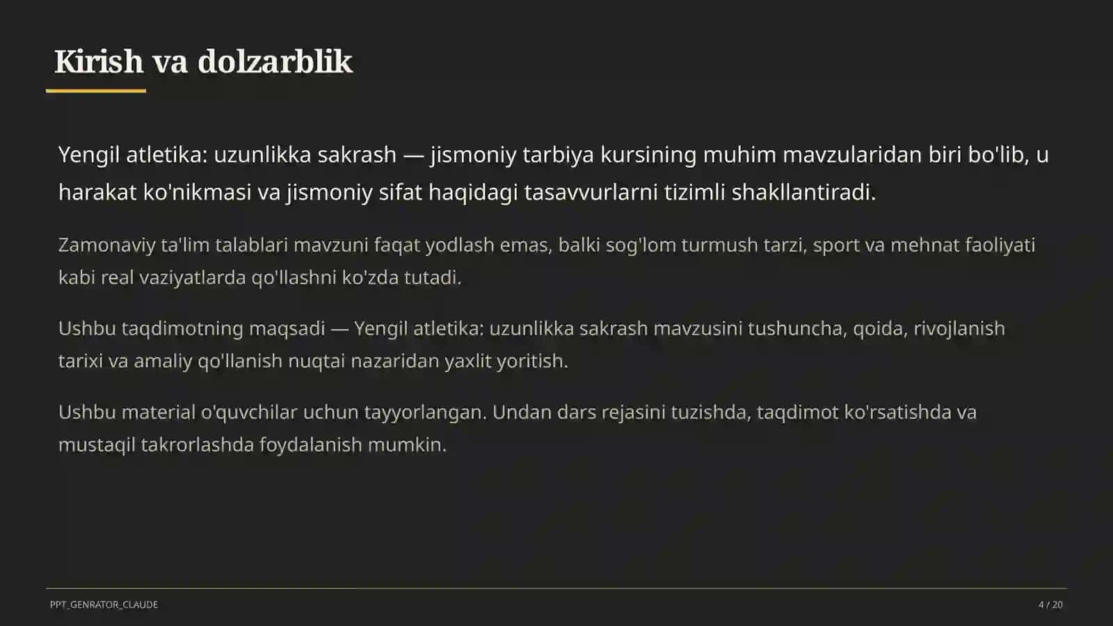 Yengil atletika: uzunlikka sakrash (6-sinf) 4