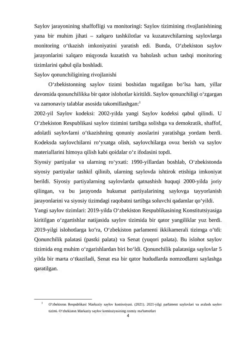 Mustaqillik yillarida O‘zbekistonda saylov tizimining shakillanishi va rivojlanishi 4