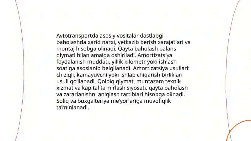 Avtotransport korxonalarida xisob siyosatining xususiyatlari 4