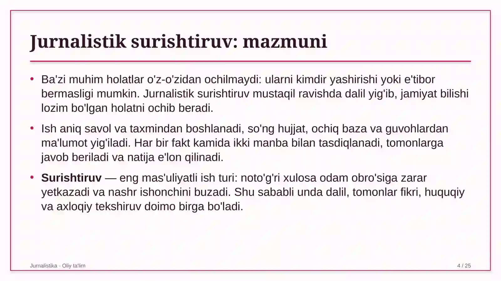 Jurnalistika · Oliy ta'lim 4