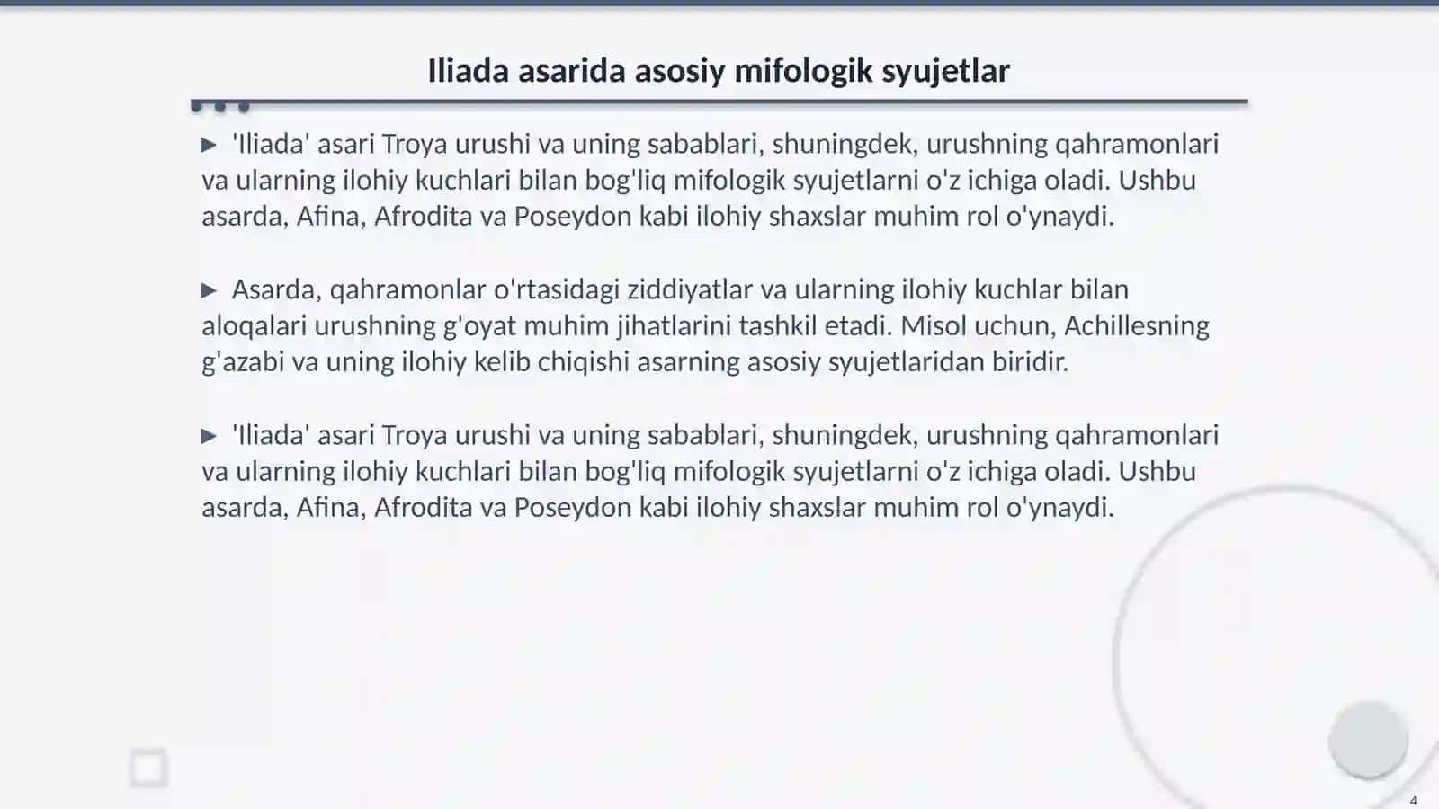 Gomerning "Iliada" va "Odisseya" asarlarida mifologik syujetlarning o'rni 4