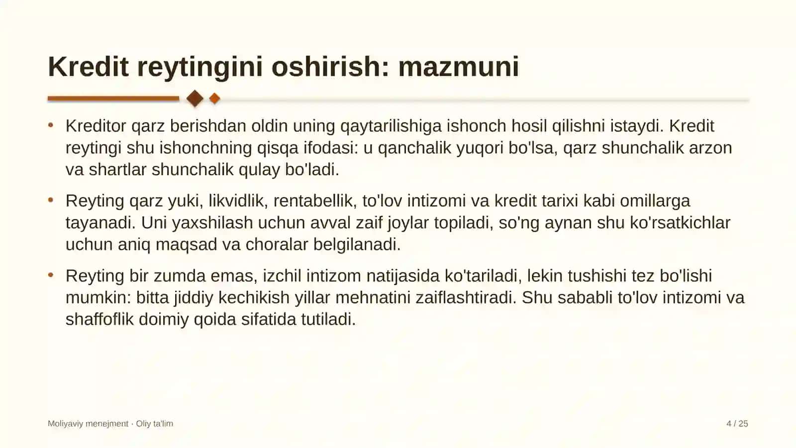 Dilerlik tarmoqlarida kredit reytingini oshirish 4