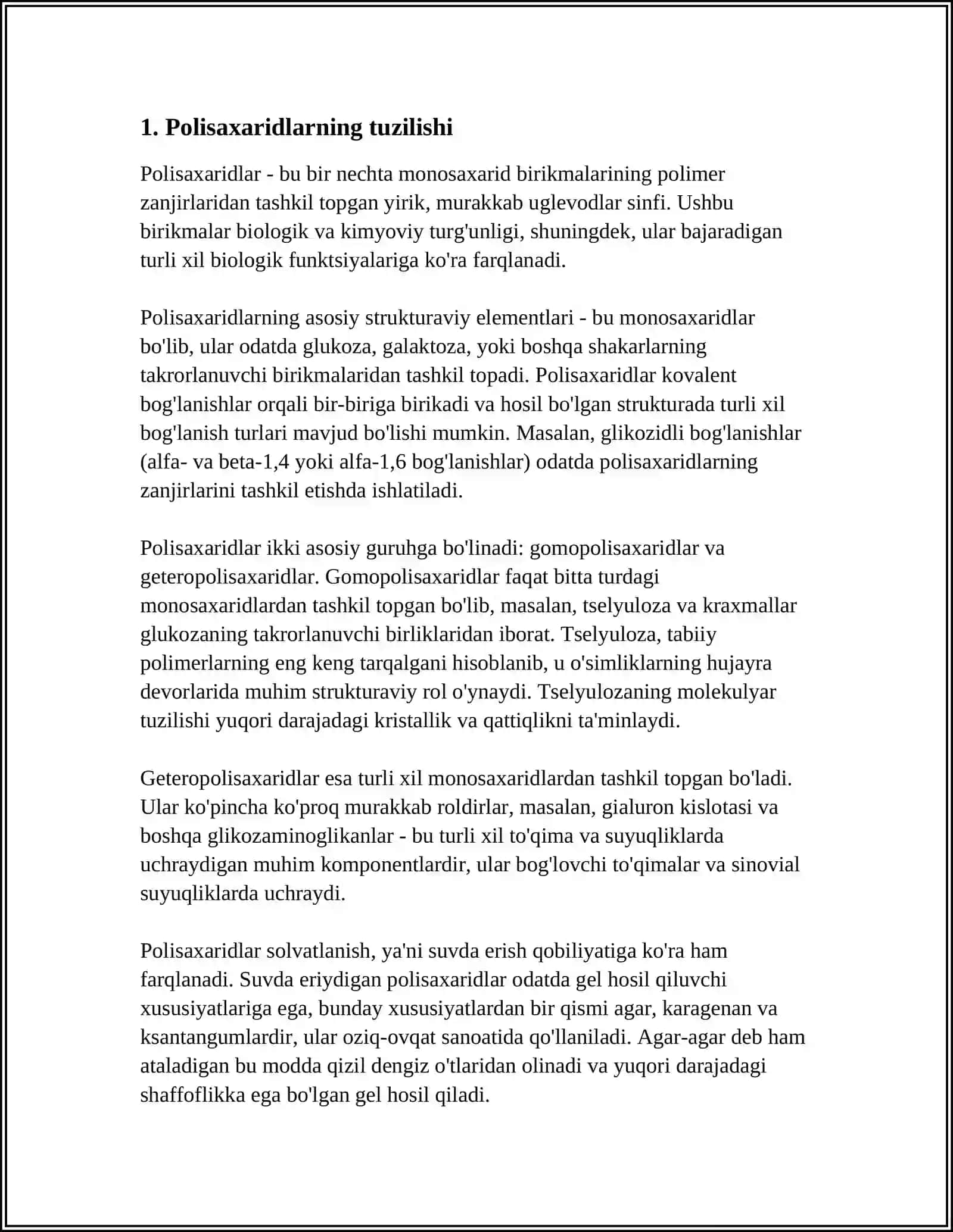 POLISAXARIDLAR. OQQALDIRMOQ VA BAXMALGUL O'SIMLIKLARI 4