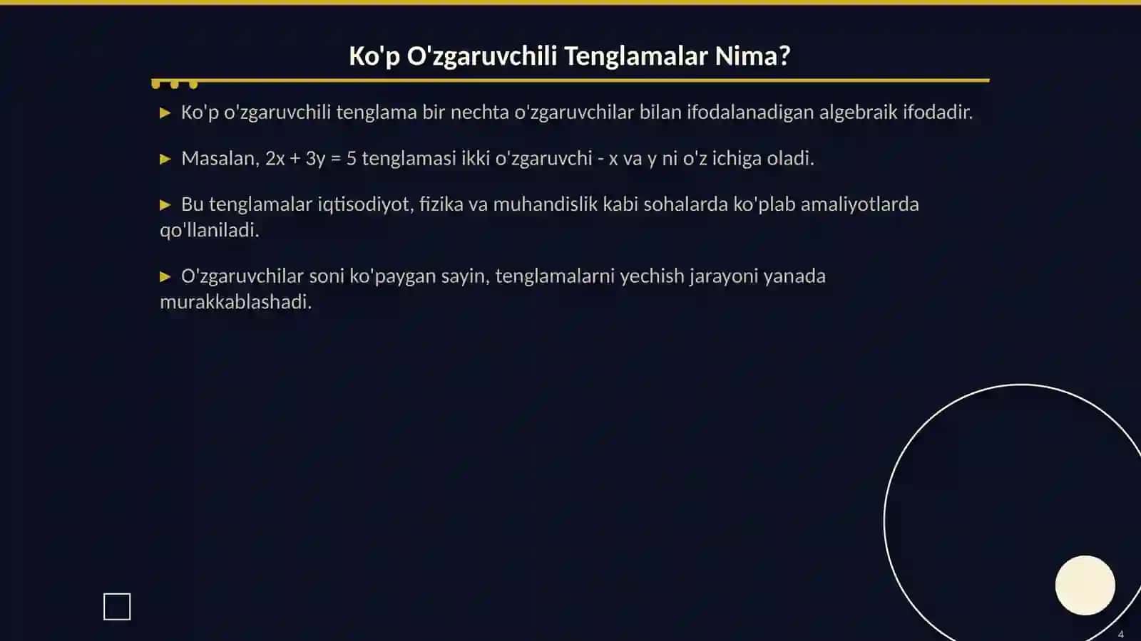 Ko'p O'zgaruvchili Tenglamalarni Kanonik Ko'rinishga Keltirish 4