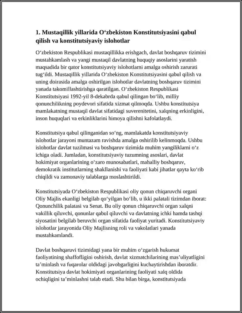 MUSTAQILLIK YILLARIDA DAVLAT BOSHQARUVI TIZIMIDA AMALGA OSHIRILGA ISLOHOTLAR 4