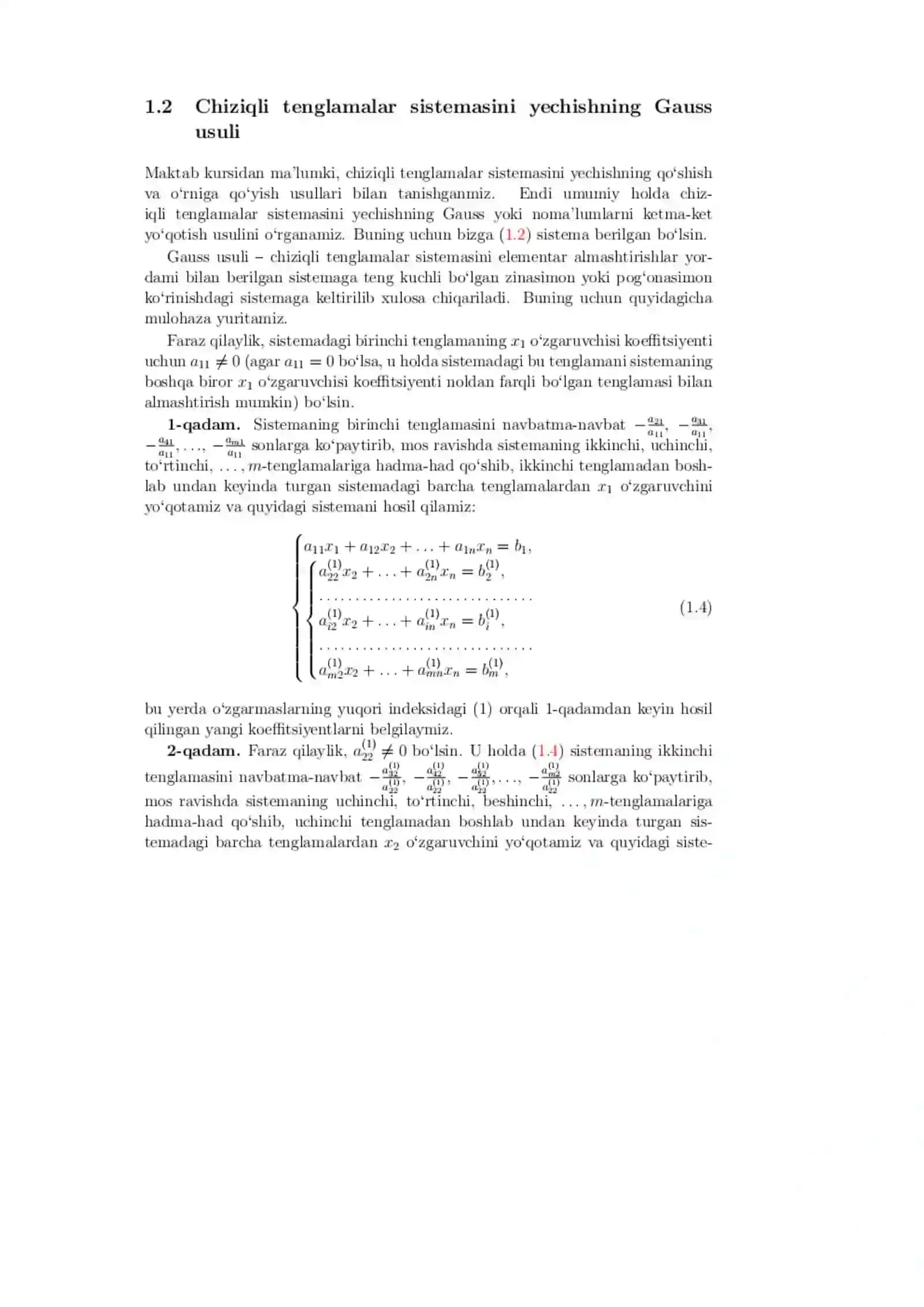 5-Ma’ruza. Chiziqli tenglamalar sistemasi va Gauss usuli 4