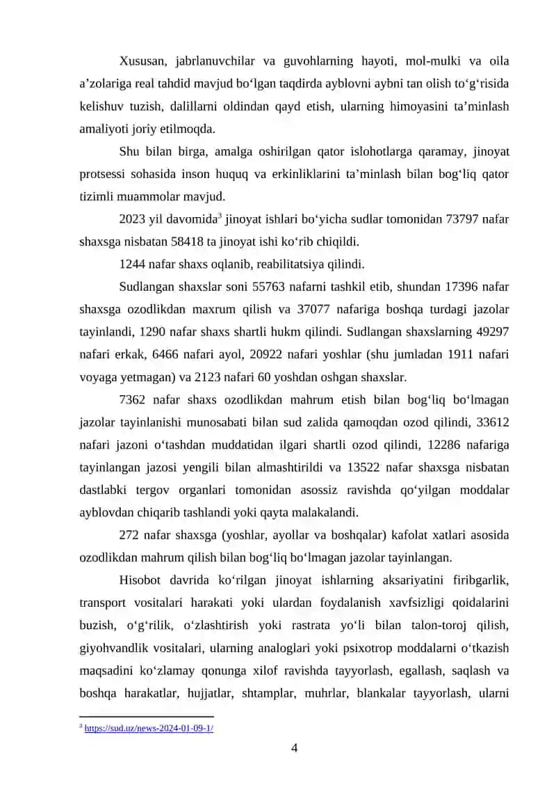 JINОYАT PRОTSESSIDА FUQАRОLАRNING HUQUQ VА ERKINLIKLАRINI MUHОFАZА QILISH PRINSIPI: NАZАRIY VА АMАLIY MАSАLАLАR 4