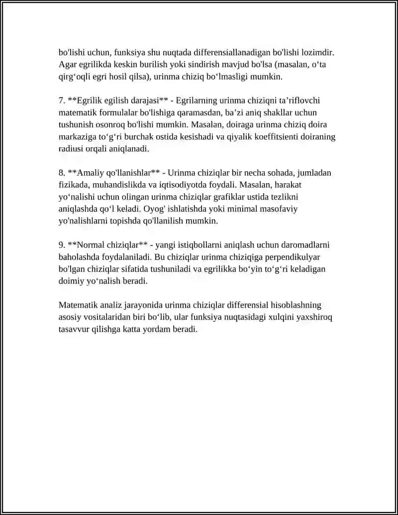 EGRI CHIZIQQA OʻTKAZILGAN URINMA VA NORMAL TENGLAMALARI 4