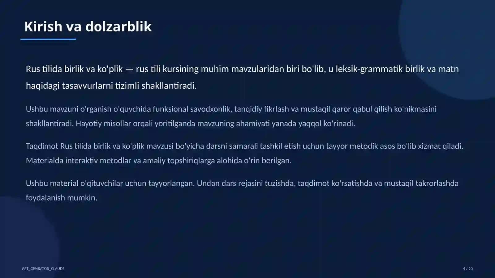 Rus tilida birlik va ko'plik (3-sinf) 4