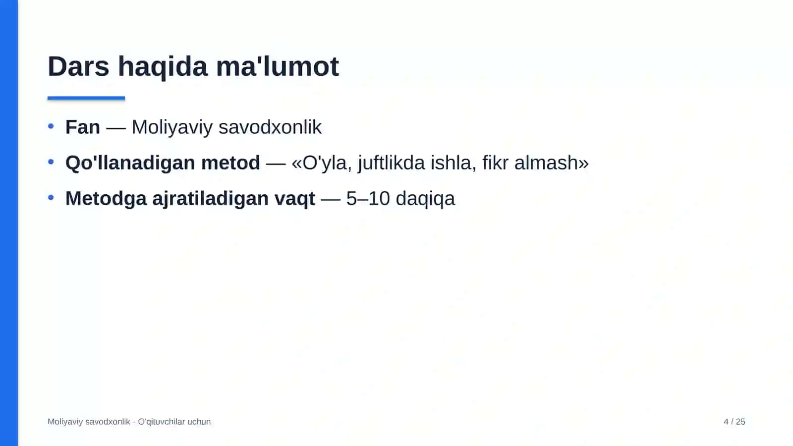 moliyaviy savodxonlik darslarida o'yla juftlikda ishla fikr almash metodidan foydalanish 7891 4