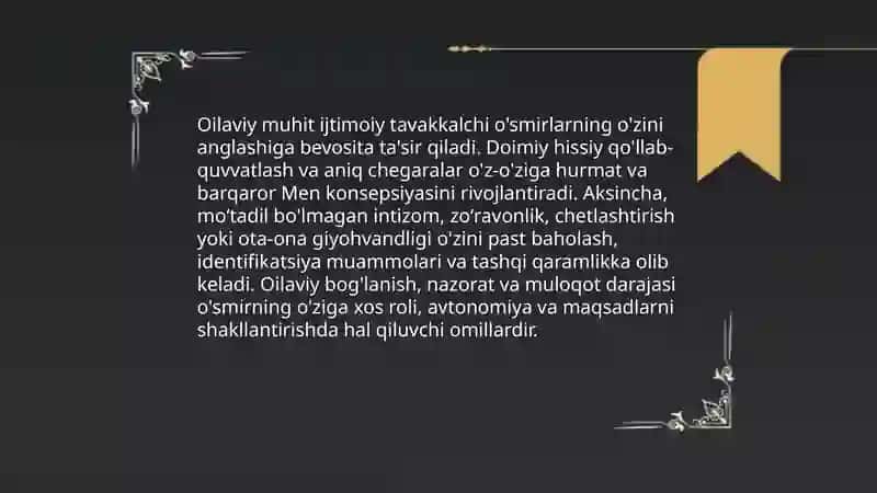 Ijtimoiy tavakkalchi guruhlarda bolalarning "Men konsepsiyasi" o'smirlarning o'zini o'zi anglashining o'ziga xos xususiyatlari 4