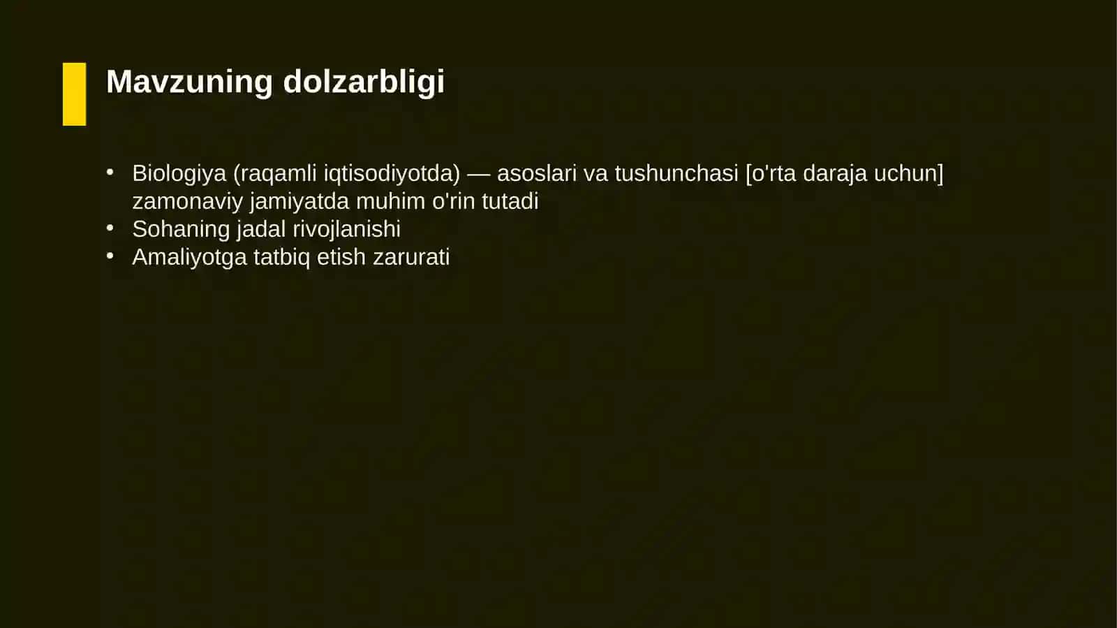 Biologiya (raqamli iqtisodiyotda) — asoslari va tushunchasi [o'rta daraja uchun] 4
