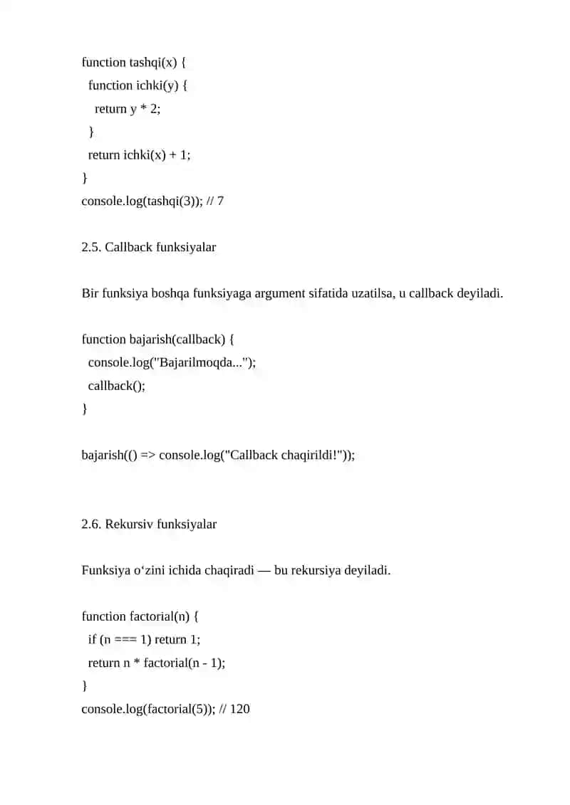 JavaScript funksiyalari va obektlari 4