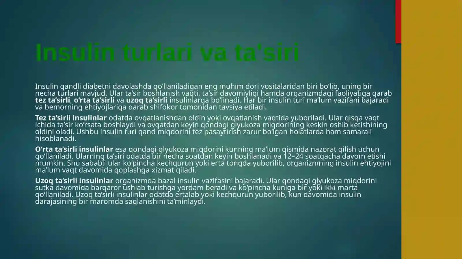 Qandli diabetni davolashda ishlatiladigan dori vositalari 4