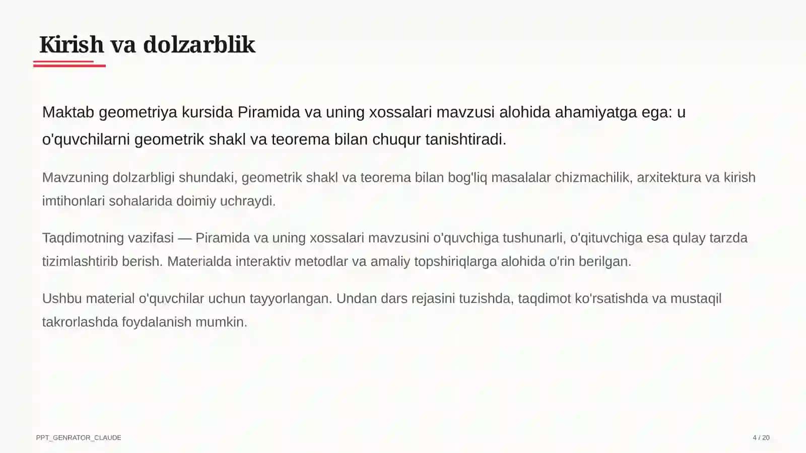 Piramida va uning xossalari (10-sinf) 4