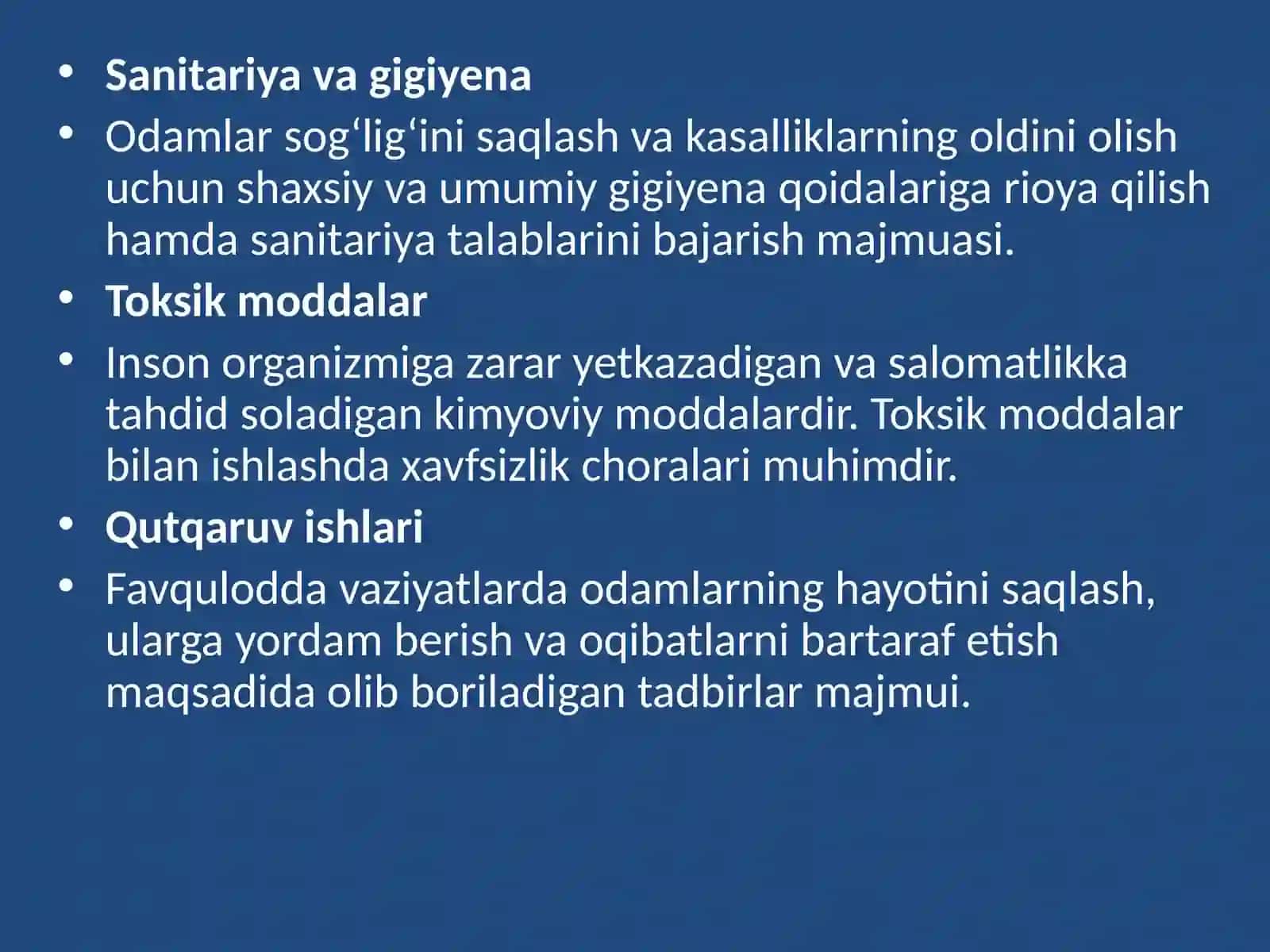 Hayot faoliyati xavfsizligi fanidan glosariy tuzish 4