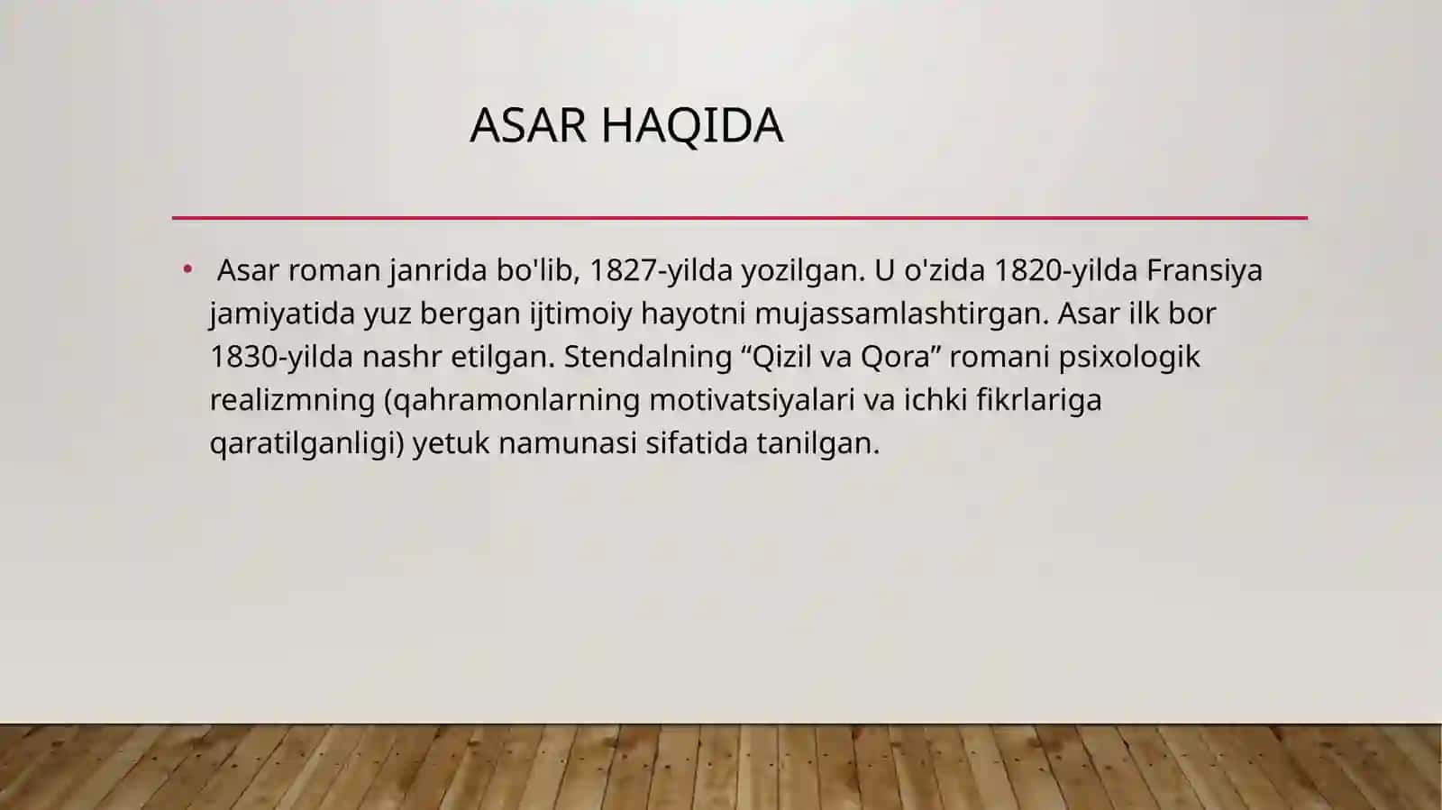 STENDAL VA UNING “QIZIL VA QORA” ROMANI 4