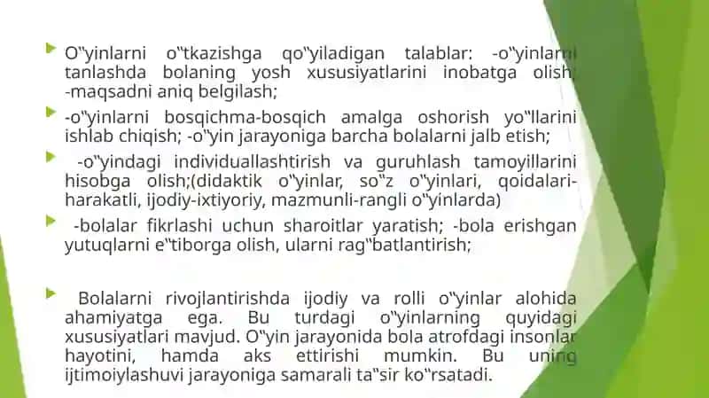 O’YIN TEXNOLOGIYASI FANIDAN TAYYORLANGAN  TAQDIMOT 4