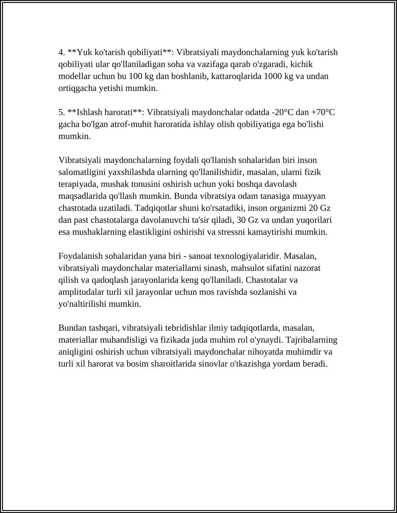 ZAMONAVIY VIBRATSIYALI MAYDONCHANING ASOSIY KO'RSATKICHLARINI ANIQLASH 4