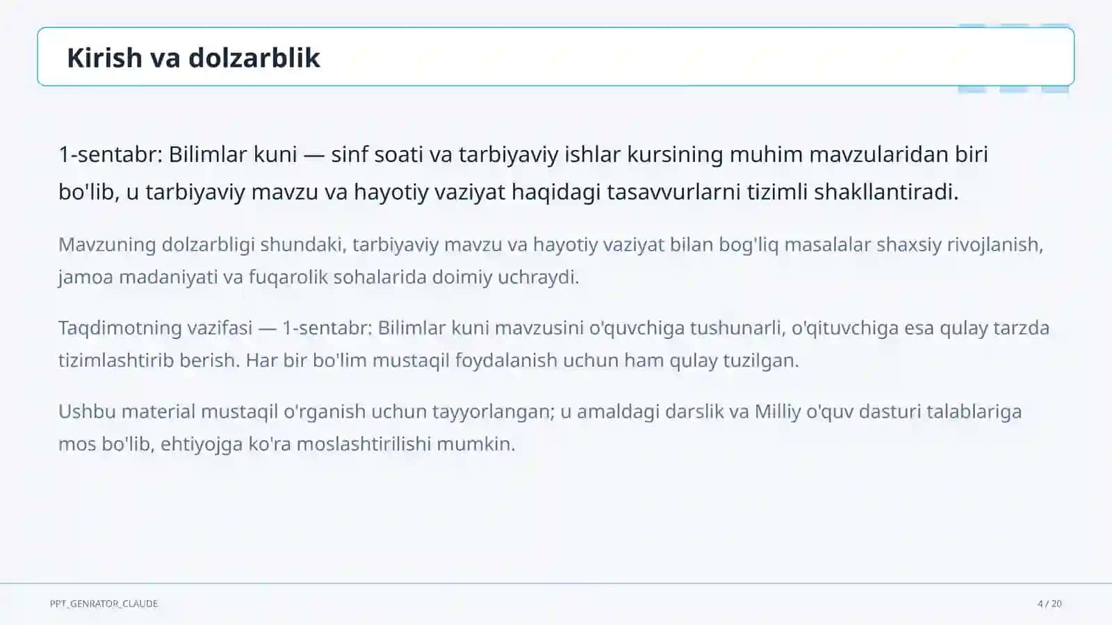 Sinf soati va tarbiyaviy tadbirlar 4