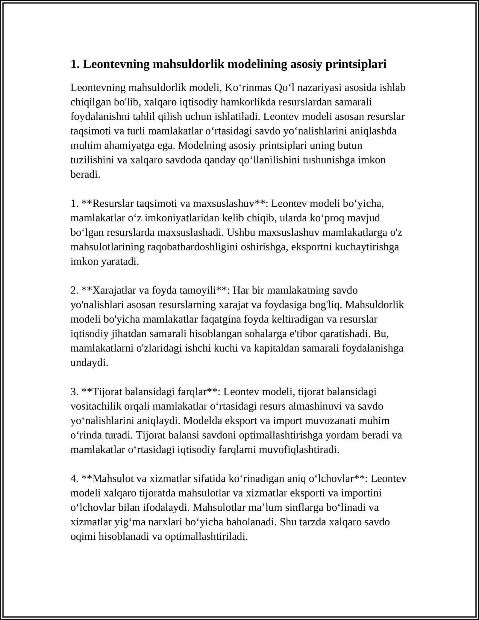 LEONTEVNING MAHSULDOR MODELI. XALQARO SAVDO MODELI 4