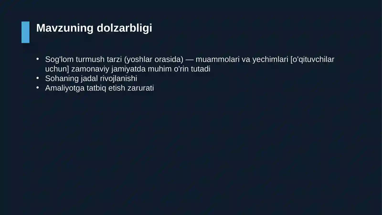 Sog'lom turmush tarzi (yoshlar orasida) — muammolari va yechimlari [o'qituvchilar uchun] 4
