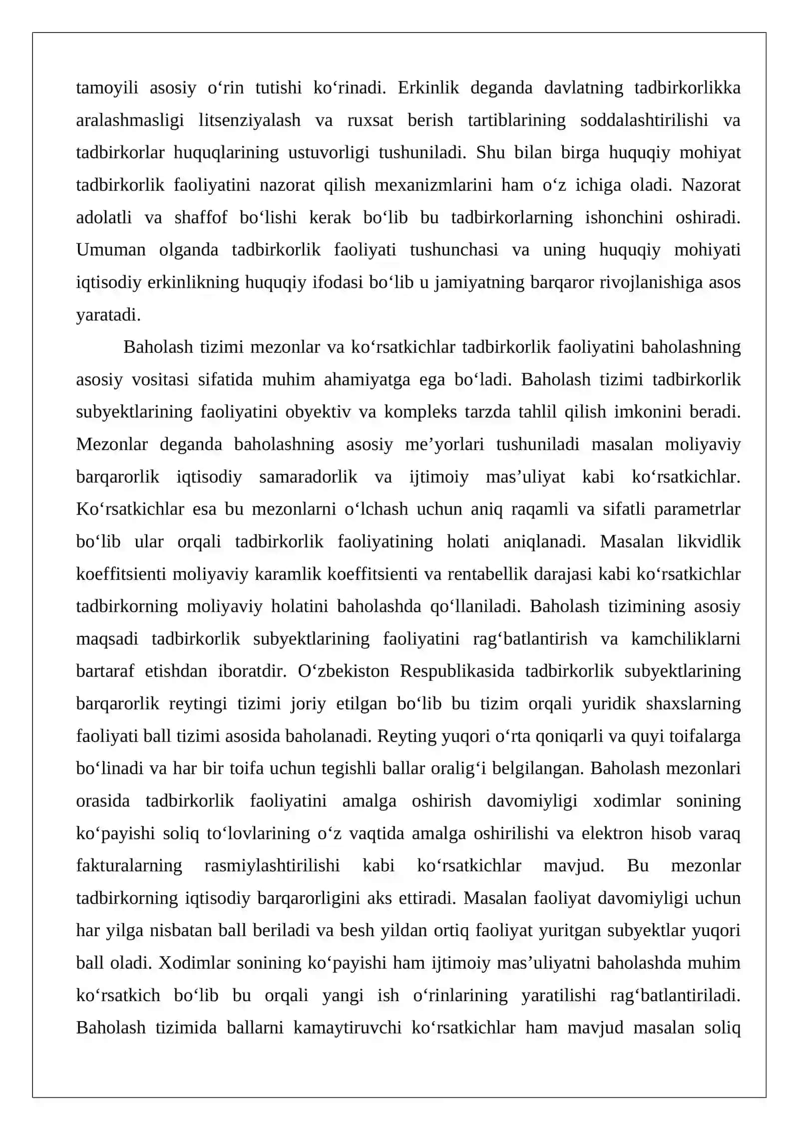 Tadbirkorlik faoliyatini baholashning huquqiy tartibi Muammolar va yechimlar 4
