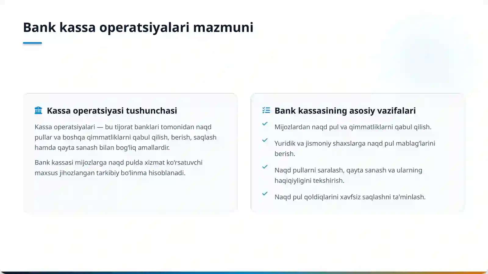 O‘zbekiston banklarida kassa operatsiyalarining buxgalteriya hisobi va limiti nazorati 4