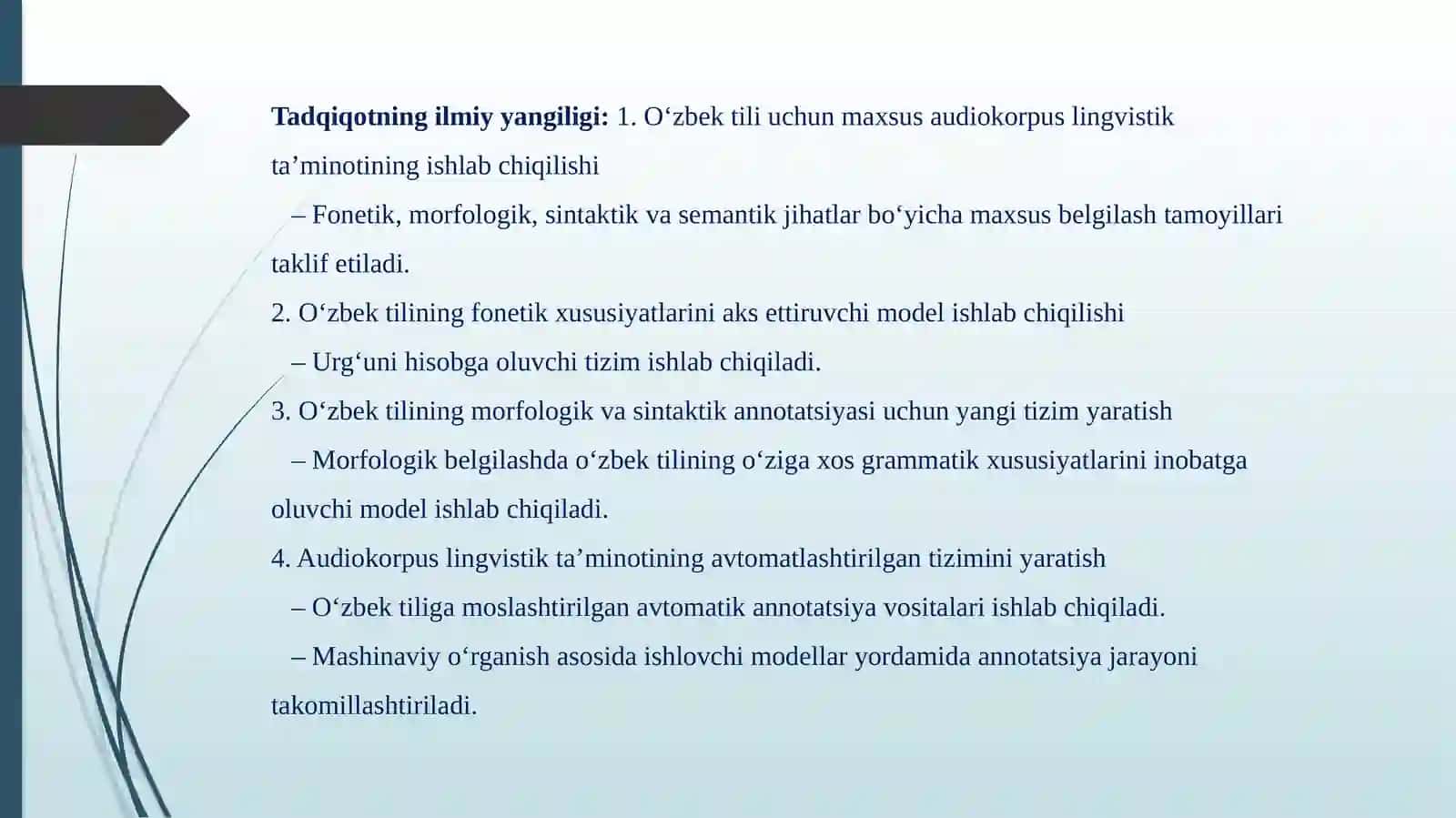 O‘ZBEK TILI AUDIOKORPUSINING LINGVISTIK TA’MINOTINI YARATISH 4