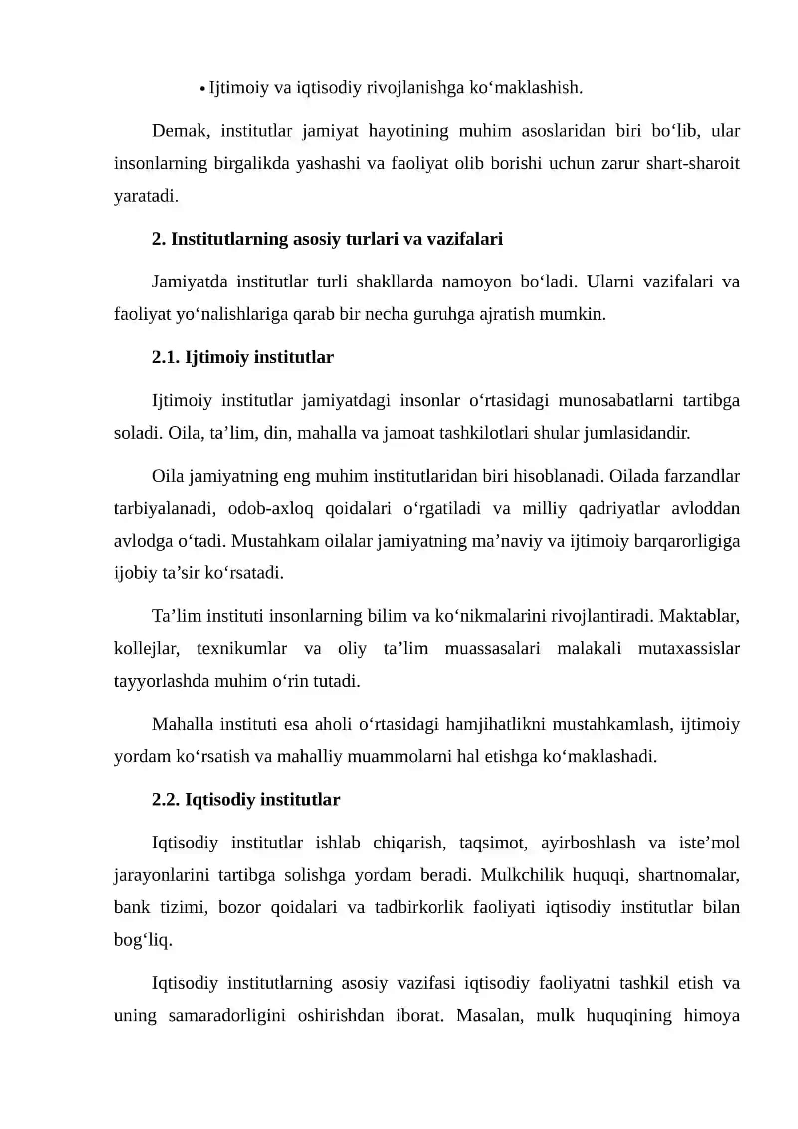 Institutlar va Ularning Jamiiyat Rivojlanishidagi O‘rni 4