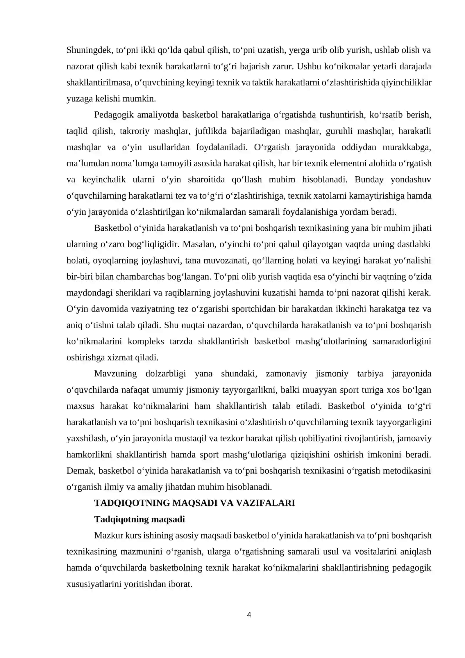Basketbol o‘yinida harakatlanish va to‘pni boshqarishning texnik usullarini o‘rgatish 4