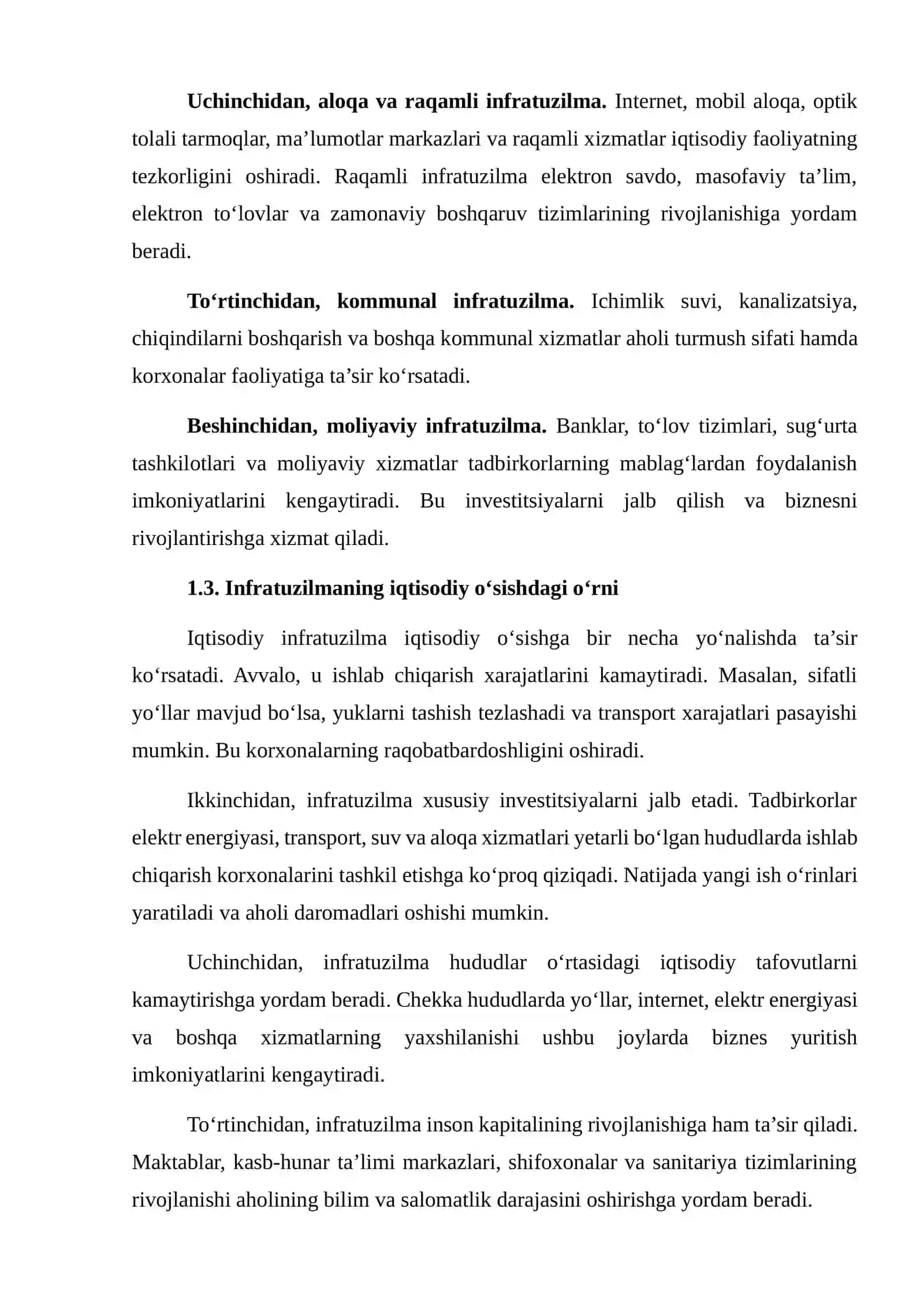 IQTISODIY INFRATUZILMA, AHOLI SONI VA UZOQ MUDDATLI IQTISODIY O‘SISH 4