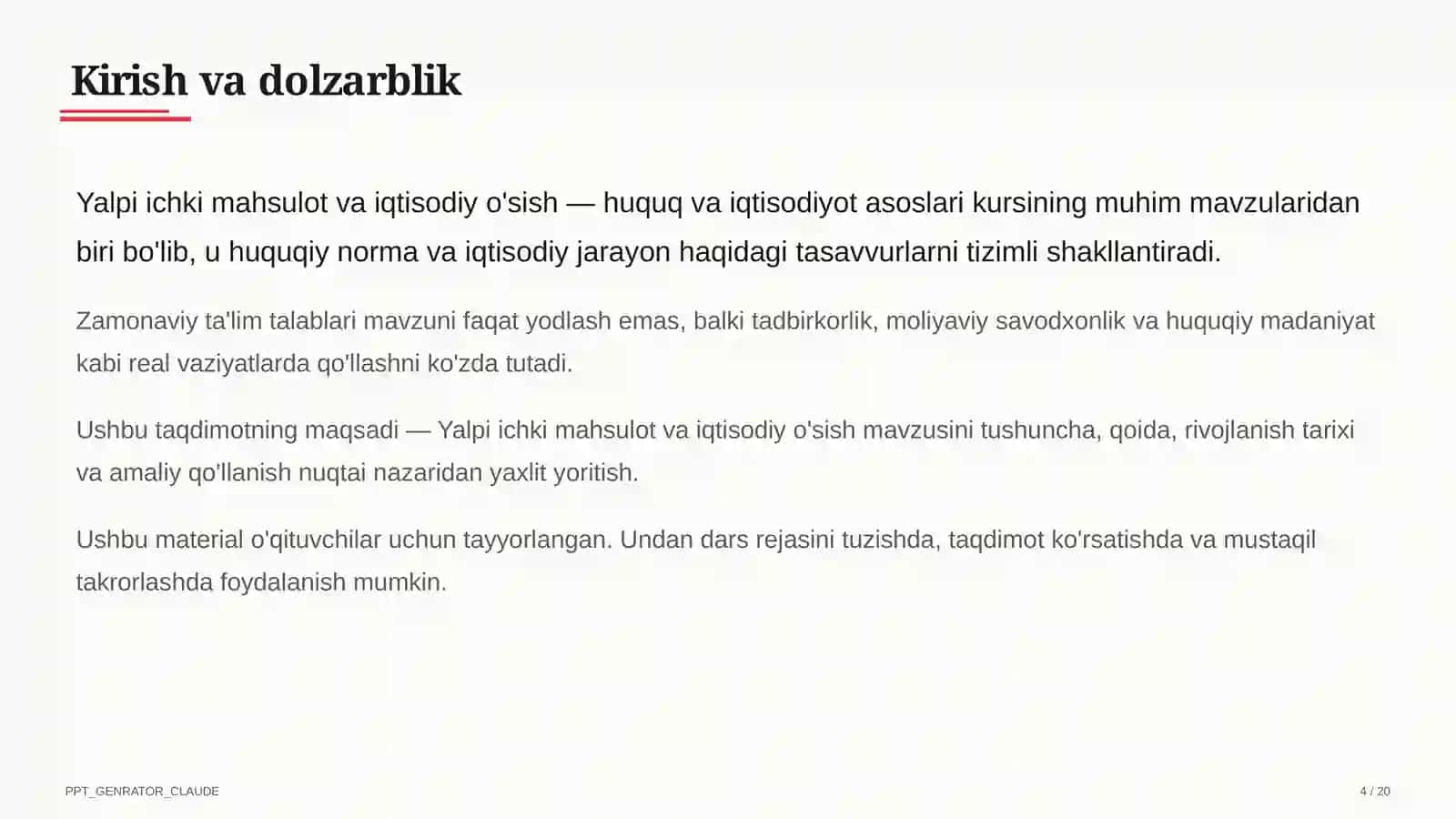 Yalpi ichki mahsulot va iqtisodiy o'sish (11-sinf) 4