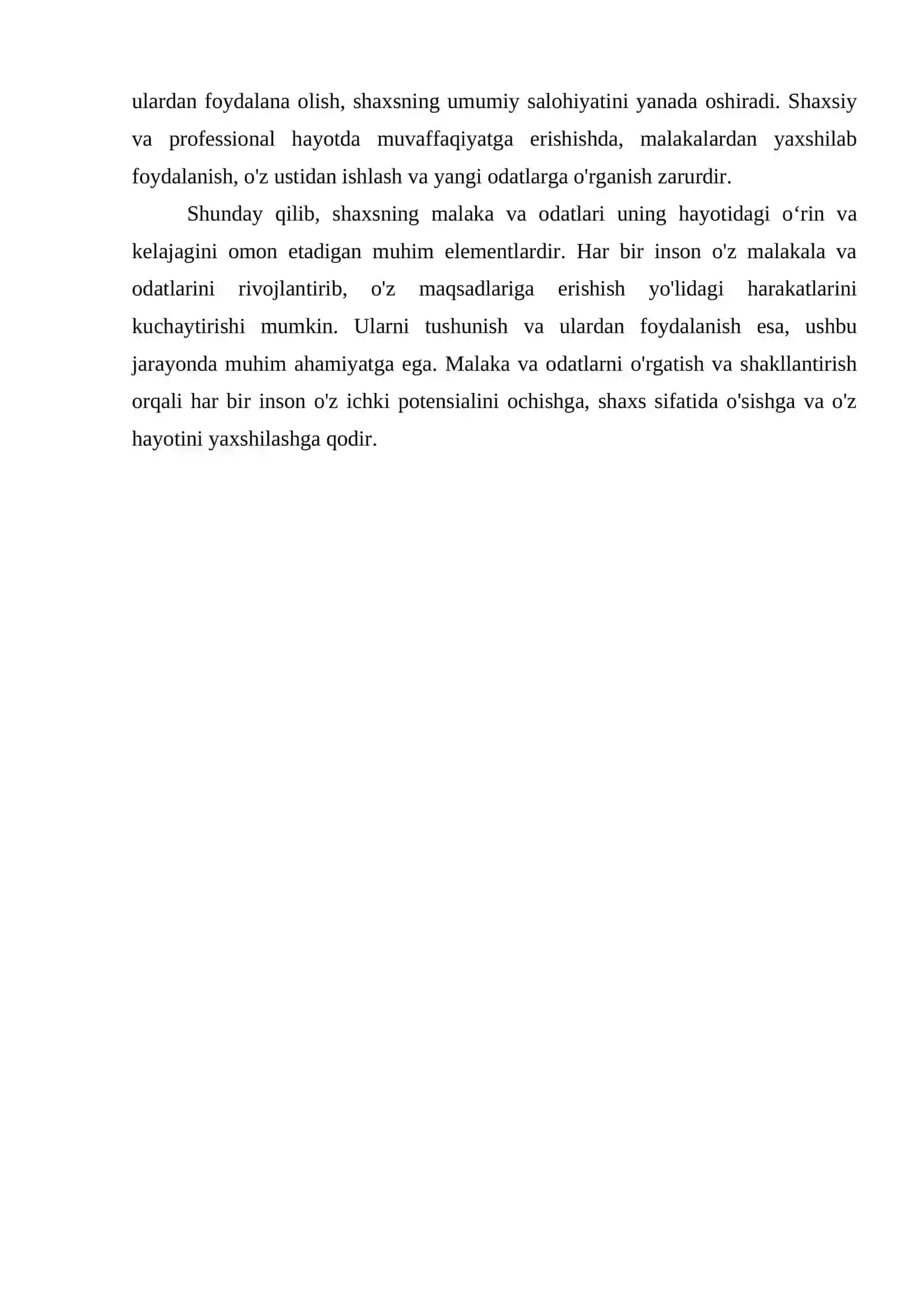 SHAXSNING MALAKA VA ODATLARI 4