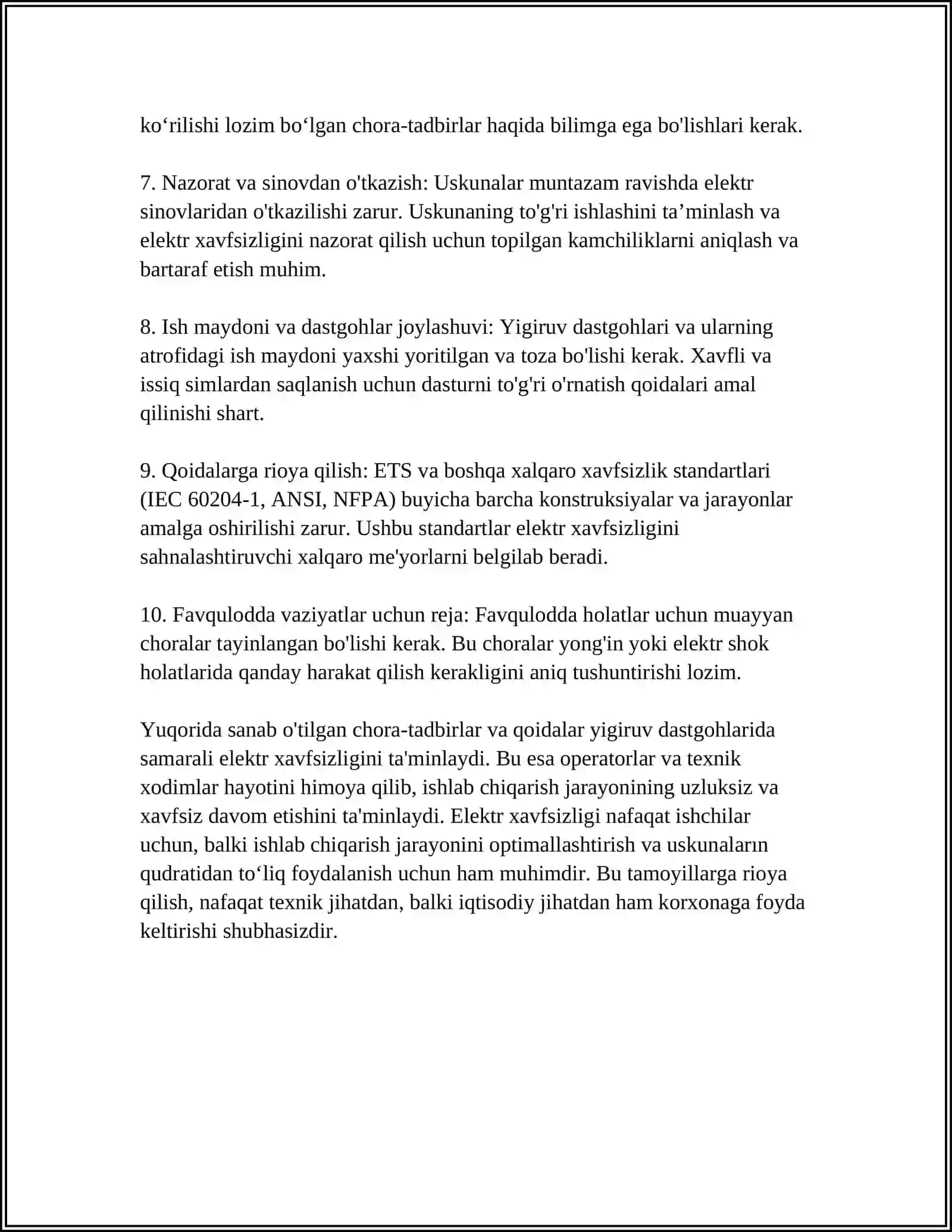 YIGIRUV VA TO‘QUV DASTGOHLARDA AMALGA OSHIRILADIGAN XAVFSIZLIK TALABLARI 4