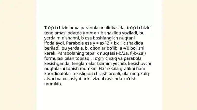 Ikkinchi tartibli chiziqlar tenglamasini tekshirish va yasash 4