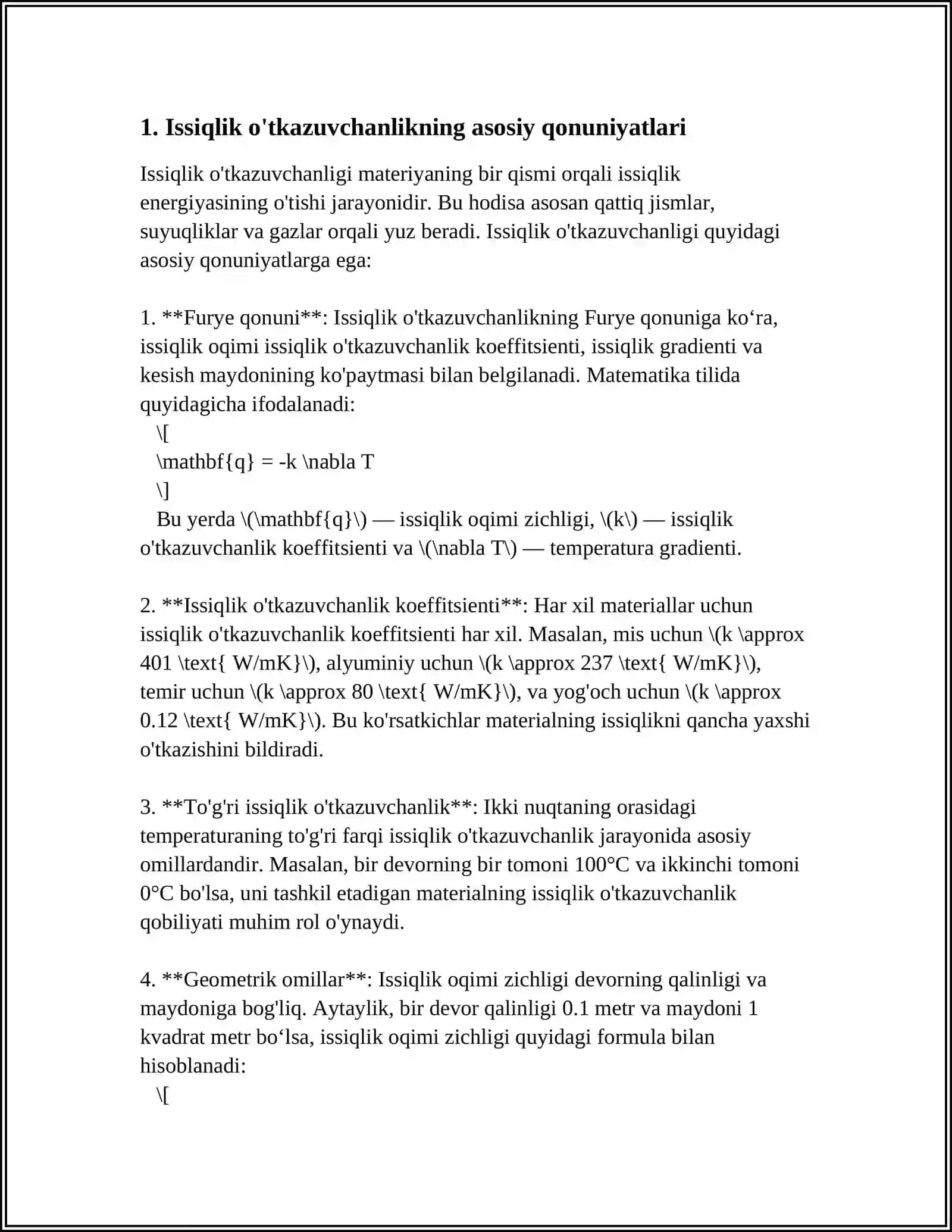 ISSIQLIK UZATISH USULLARI.ISSIQLIK TEXNIKASINING ASOSIY QONUNIYATLARI 4