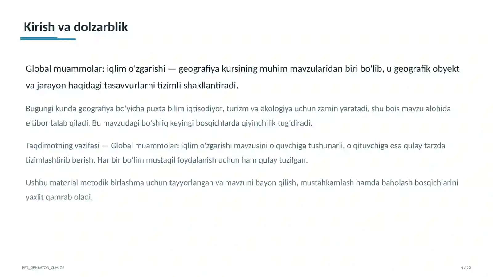 Global muammolar: iqlim o'zgarishi (11-sinf) 4