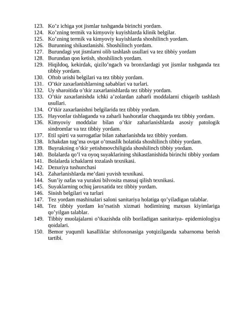 DAVOLASH ISHI MUTAXASSISILIGI BO'YICHA 4