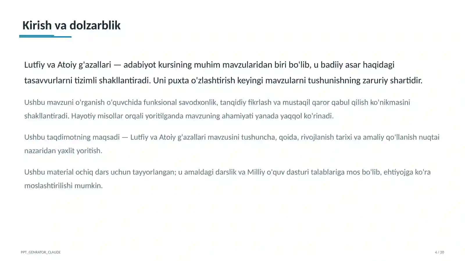 Lutfiy va Atoiy g'azallari (10-sinf) 4