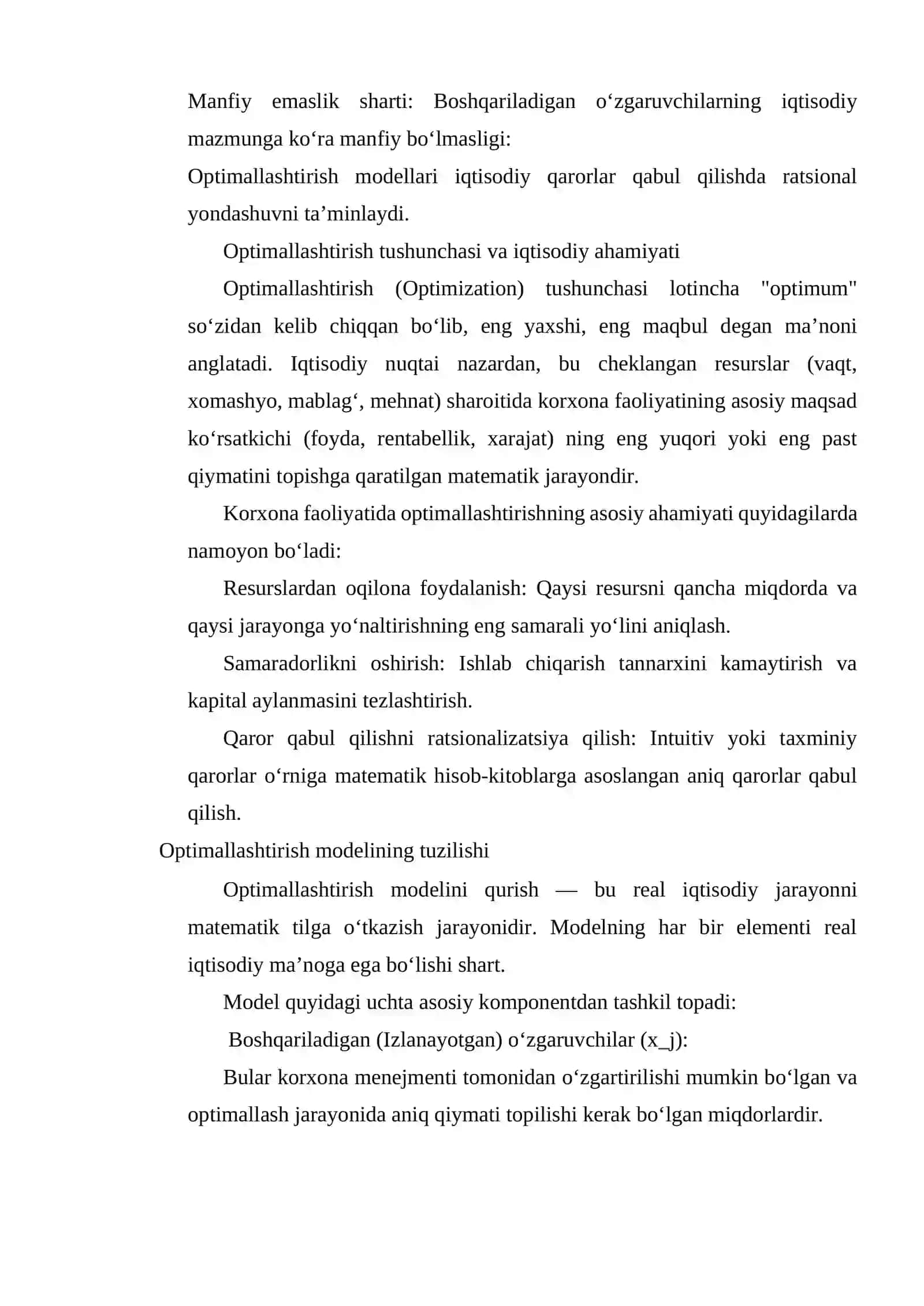 Korxonaning ish faoliyatini optimallashtirish modellari 4