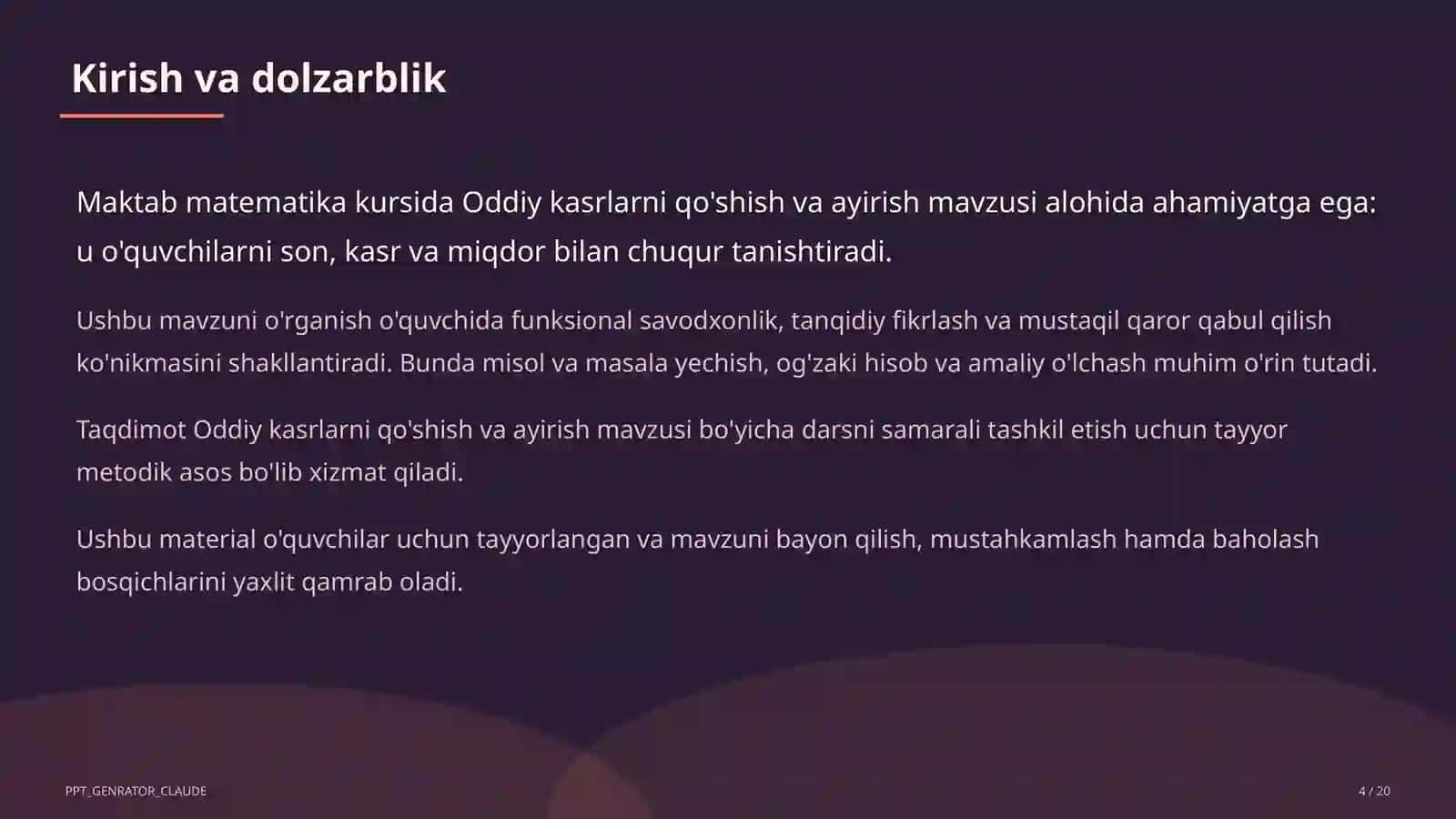 Oddiy kasrlarni qo'shish va ayirish (5-sinf) 4