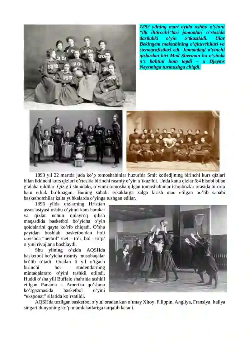 Jahonda va O’zbekistonda basketbolning paydo bo’lishi va rivojlanishi tarihi tarixi 4
