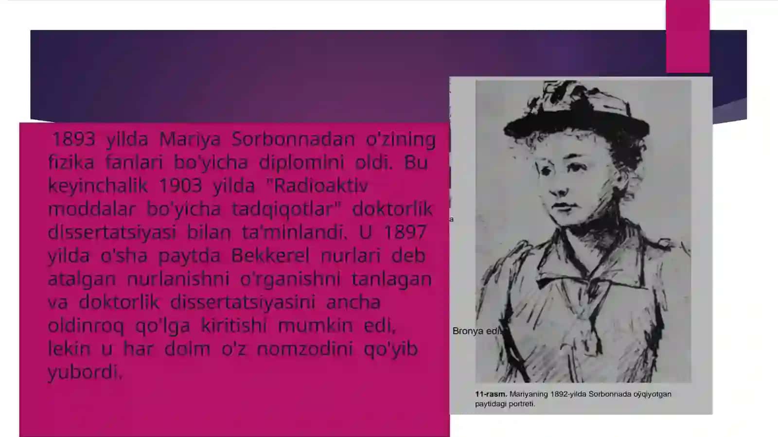M.Kyurining kimyoviy kashfiyoti. Radiy birikmalarining xossalari 4