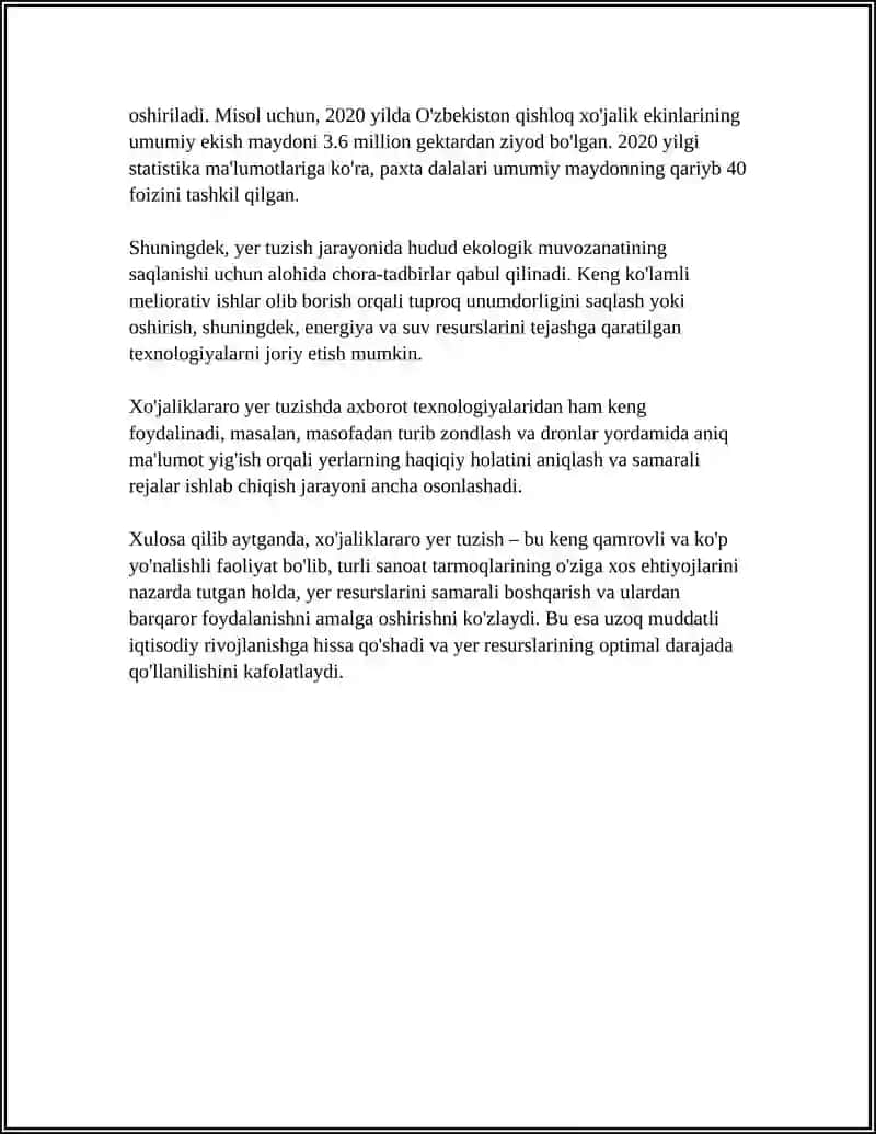 XO’JALIKLARARO YER TUZISH TUSHUNCHASI, VAZIFALARI VA MAZMUNI 4
