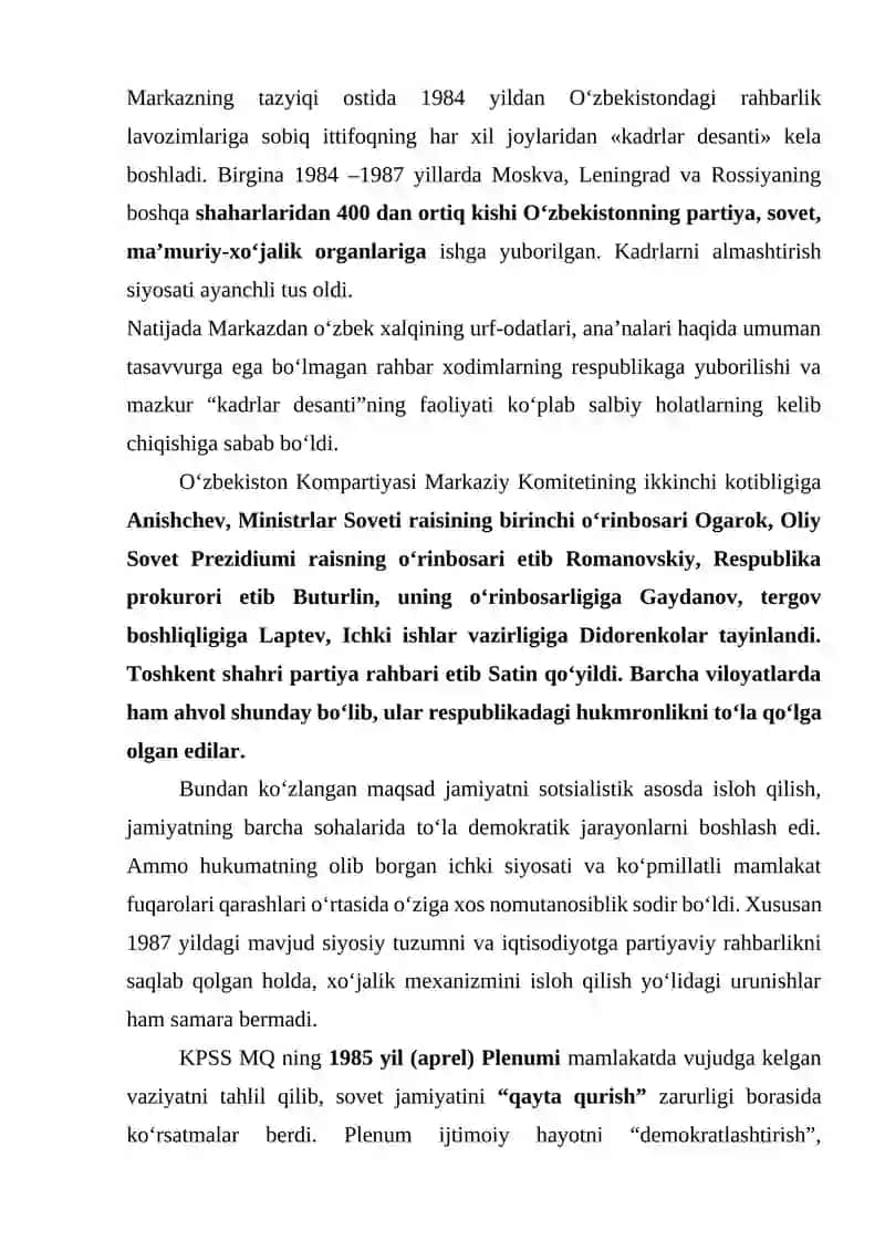 Reja: Markazning O'zbekistonda Amalga Oshirgan Qatag'on Siyosati Paxta Ishi O'zbek Ishi Nomli Kmpaniyalar 4